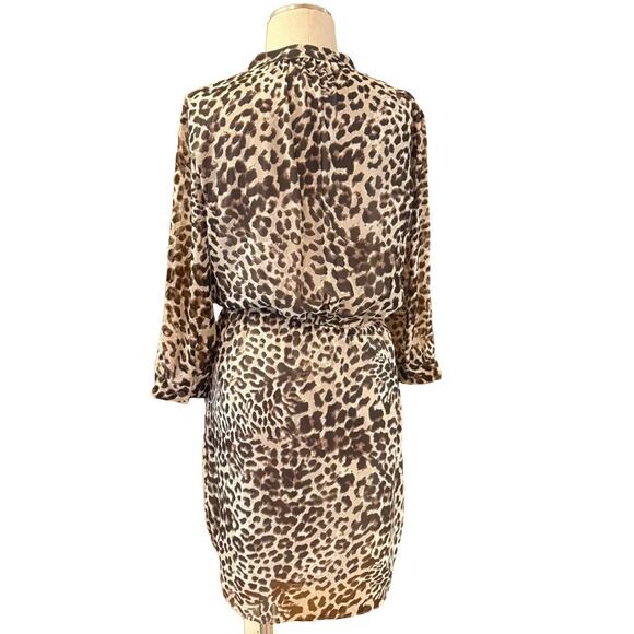 Vince Camuto Sheath Dress Women Size 6 Brown Animal Print Tie Waist Button Front - Picture 4 of 6
